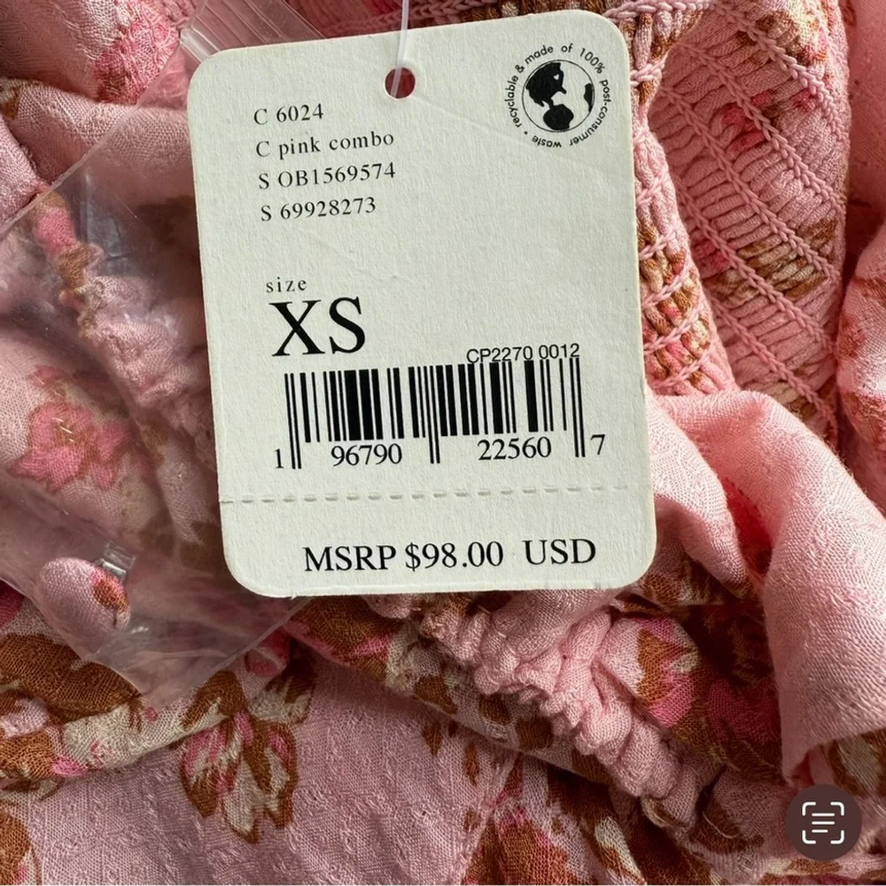 Free People Hilary Pink Floral Blouse Size XS Boho Cottagecore Romantic